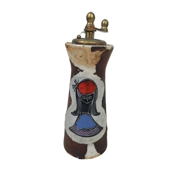 Distressed Leather Salt and Pepper Set Marcello Fantoni Inspired Italy 1960's